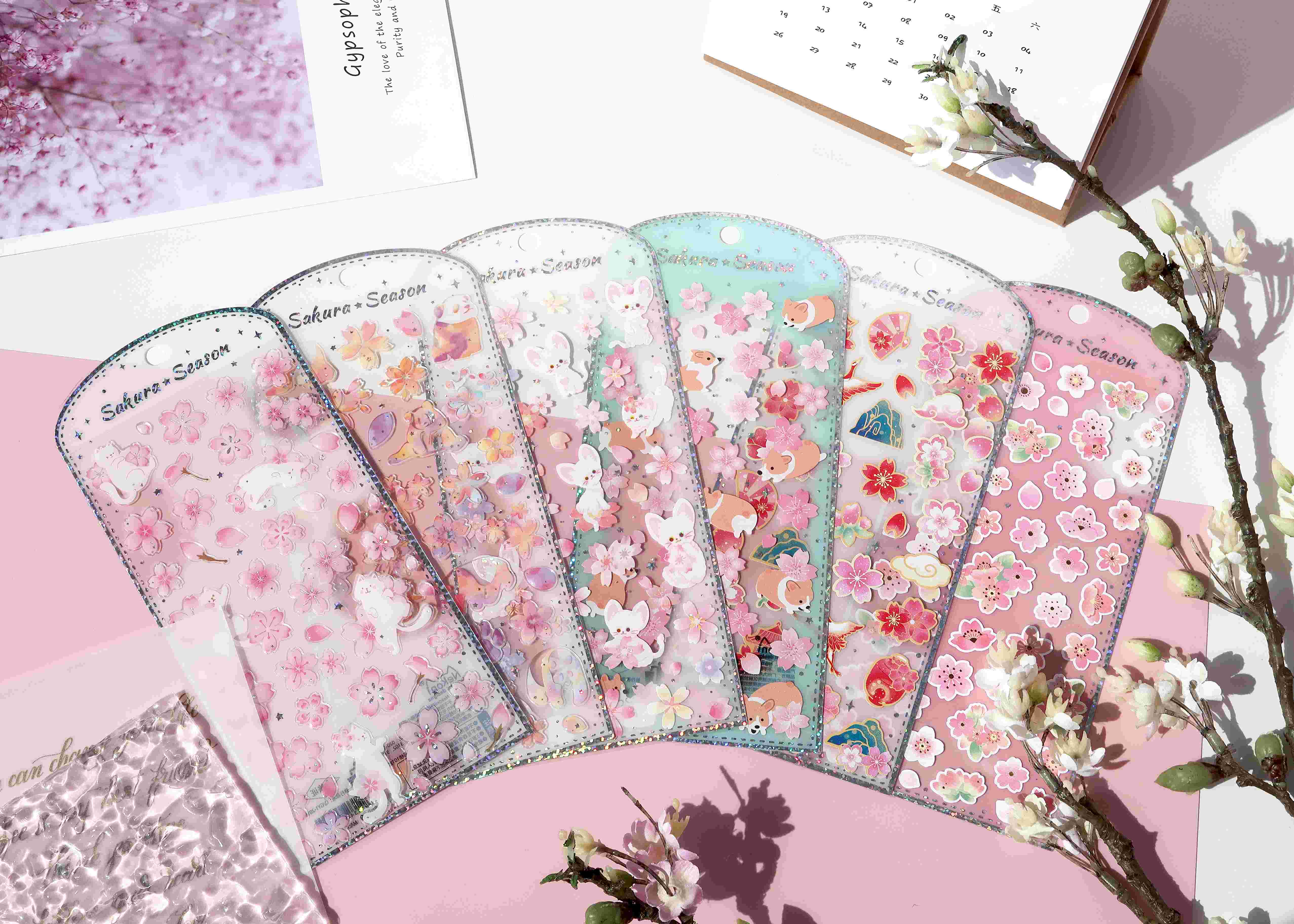 Nekoni pink 2022樱花祭主题系列周边手帐DIY收藏多材质珠光水晶滴胶贴纸_COPY